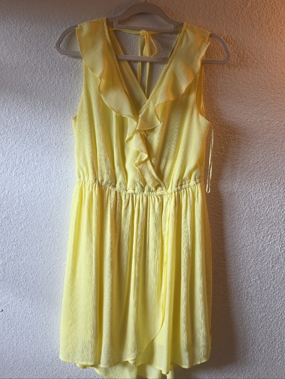 Skies Are Blue Yellow Ruffle V-Neck Midi Dress